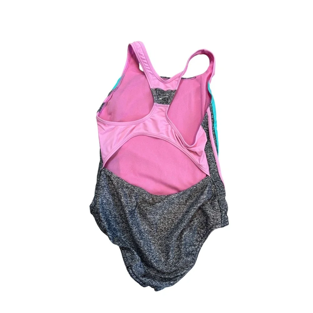 Speedo Girls One Piece Swimsuit Pink Turquoise Heather Grey Racerback Size 14